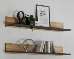 Wandregal 140cm 'Locarno' Wildeiche massiv & MDF anthrazit