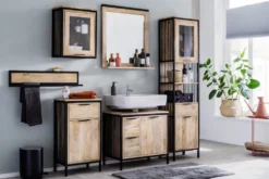 Waschbeckenunterschrank 68x63cm 'Brooklyn' Mango & Metall schwarz