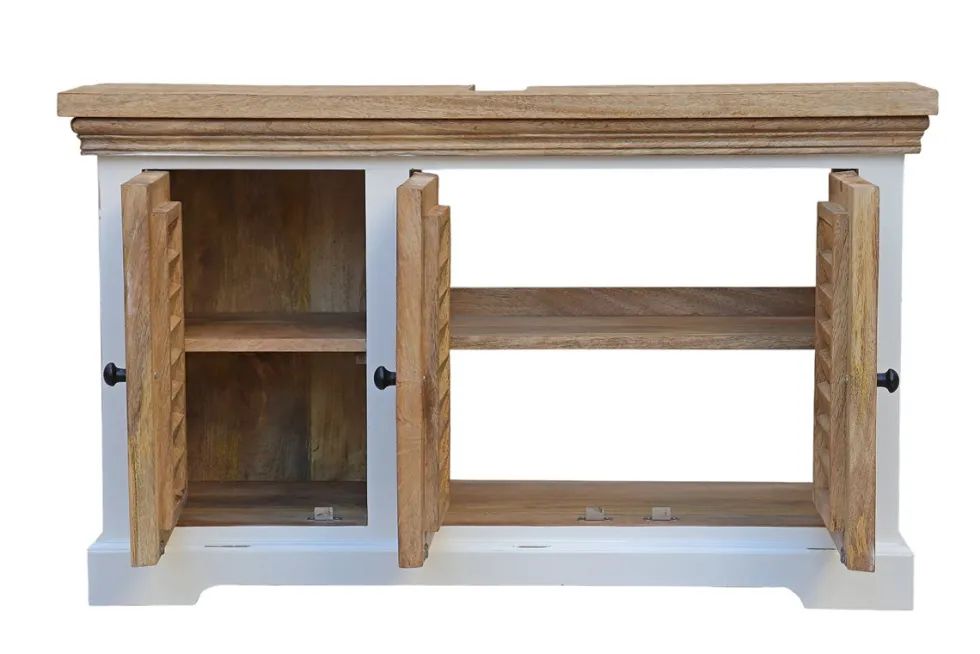 Waschbeckenunterschrank 100x60cm 'Nizza' Mango weiß natur 3 Türen