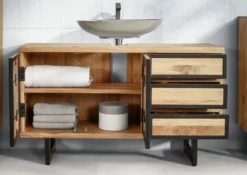 Waschbeckenunterschrank 108x64cm 'Timbero' Eiche massiv hängend oder stehend