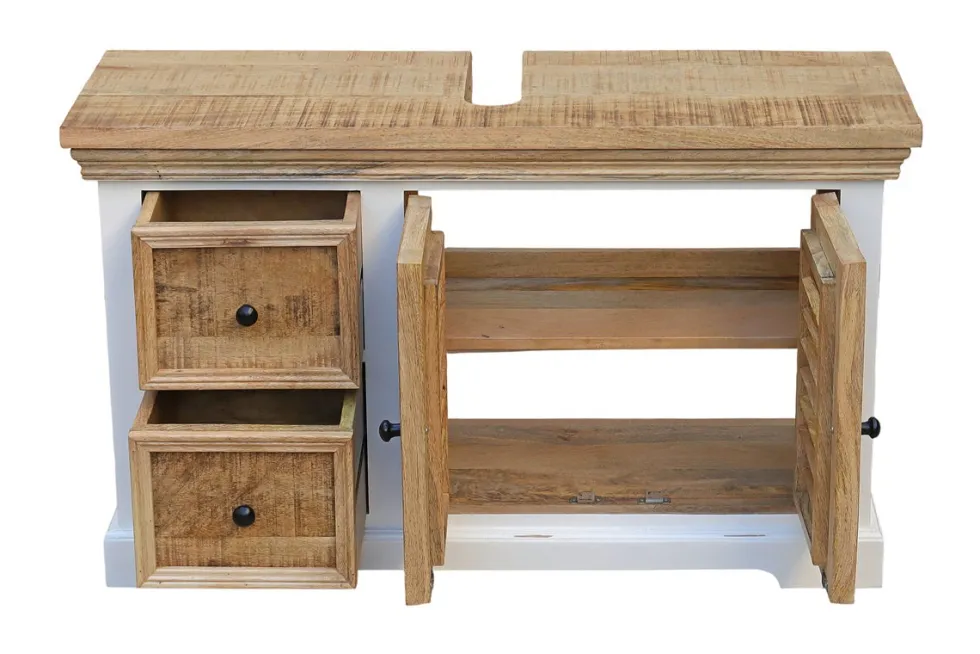 Waschbeckenunterschrank 100x60cm 'Nizza' Mango weiß natur 2Türen