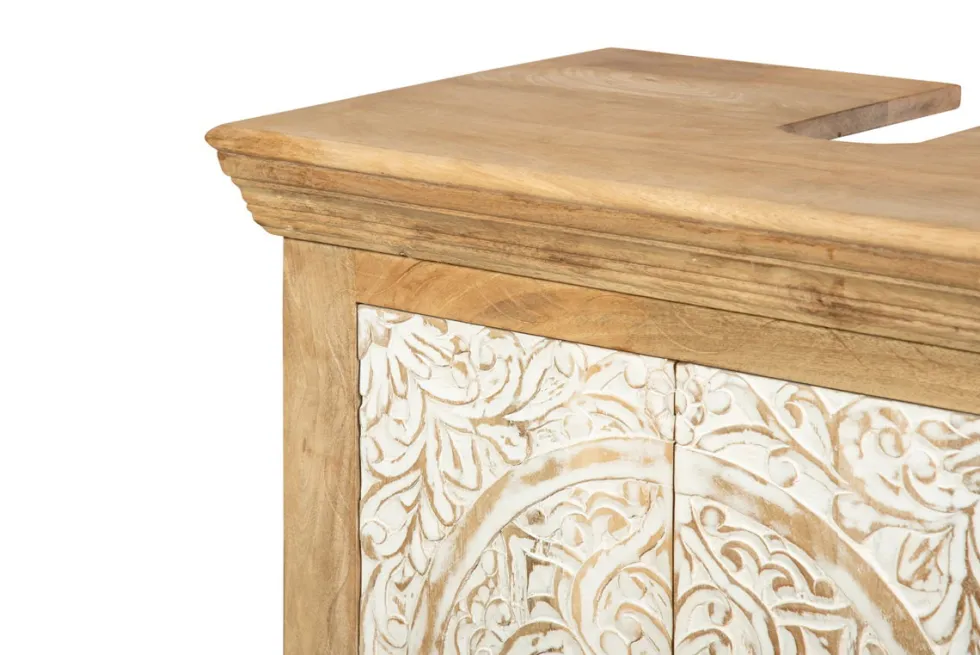 Waschbeckenunterschrank 65x68cm 'Tibet' Mango natur & weiß antik