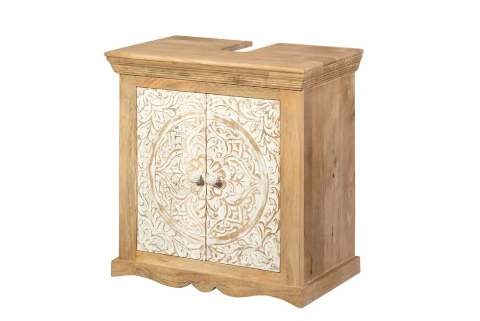 Waschbeckenunterschrank 65x68cm 'Tibet' Mango natur & weiß antik