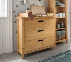 Wickelkommode 91cm mit Aufsatz "Maja" Kiefer massiv laugenfarbig