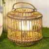 Windlicht/Laterne rund "Lago" Rattan grau/natur