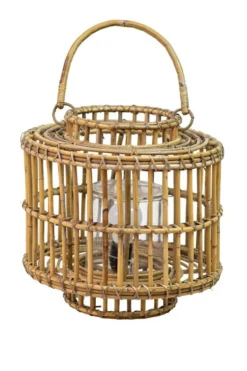 Windlicht/Laterne rund "Lago" Rattan grau/natur