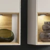 Wohnwand I 285cm 'Locarno' Wildeiche massiv & MDF creme inkl.Beleuchtung
