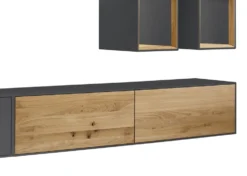 Wohnwand I 285cm 'Locarno' Wildeiche massiv & MDF anthrazit inkl.Beleuchtung