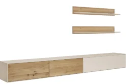 Wohnwand IV 320cm 'Locarno' Wildeiche massiv & MDF creme