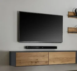 Wohnwand IV 320cm 'Locarno' Wildeiche massiv & MDF anthrazit