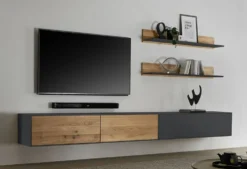 Wohnwand IV 320cm 'Locarno' Wildeiche massiv & MDF anthrazit