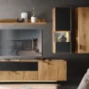 Wohnwand mit Beleuchtung 'Malaga I ' Wildeiche geölt & Glas anthrazit
